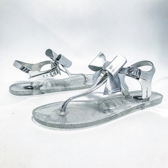 silver bow flip flops